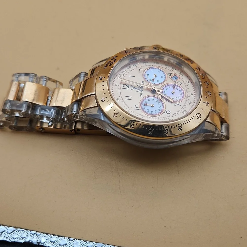 ToyWatch Rose Gold Tone Tachymeter Clear Acrylic Chronograph Watch 46MM